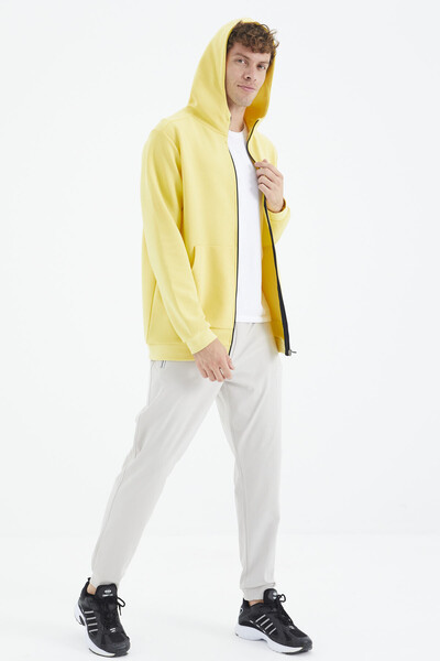 Tommylife Wholesale Yellow Hooded Zippered Relaxed Fit Men's Sweatshirt - 88275 - Thumbnail