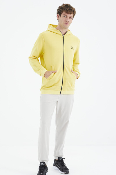 Tommylife Wholesale Yellow Hooded Zippered Relaxed Fit Men's Sweatshirt - 88275 - Thumbnail