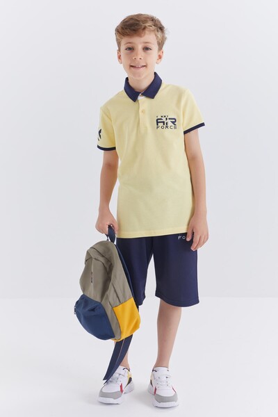 Tommylife Wholesale Yellow - Indigo Polo Collar Boys' Short Set - 10941 - Thumbnail