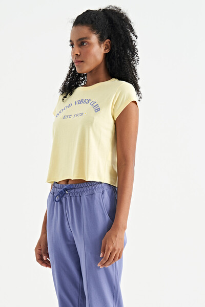 Tommylife Wholesale Yellow Loose Fit O-Neck Women's Basic T-shirt - 02255 - Thumbnail