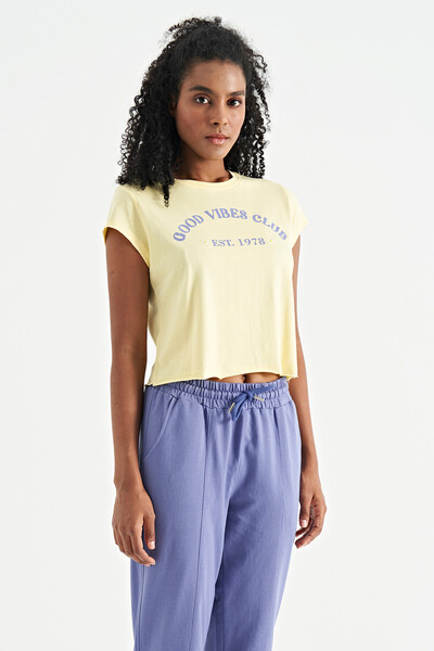 Tommylife Wholesale Yellow Loose Fit O-Neck Women's Basic T-shirt - 02255 - Thumbnail
