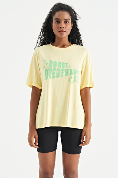 Tommylife Wholesale Yellow O-Neck Oversize Women's T-Shirt - 02307 - Thumbnail