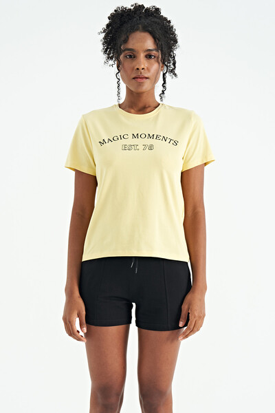 Tommylife Wholesale Yellow O-Neck Standard Fit Women's T-shirt - 02269 - Thumbnail