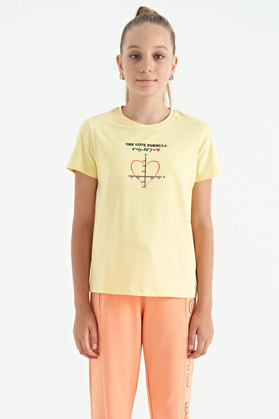 Tommylife Wholesale Yellow Round Neck Comfy Girls T-Shirt - 75129 - Thumbnail