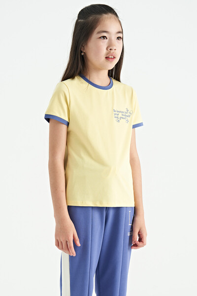 Tommylife Wholesale Yellow Round Neck Comfy Short Sleevelu Girls T-Shirt - 75110 - Thumbnail