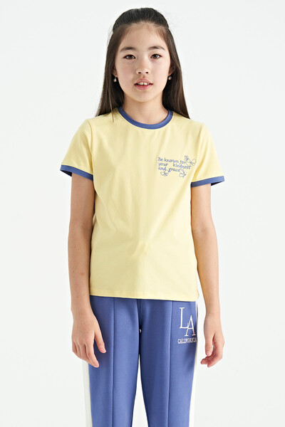 Tommylife Wholesale Yellow Round Neck Comfy Short Sleevelu Girls T-Shirt - 75110 - Thumbnail