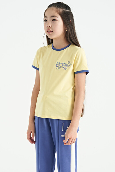 Tommylife Wholesale Yellow Round Neck Comfy Short Sleevelu Girls T-Shirt - 75110 - Thumbnail