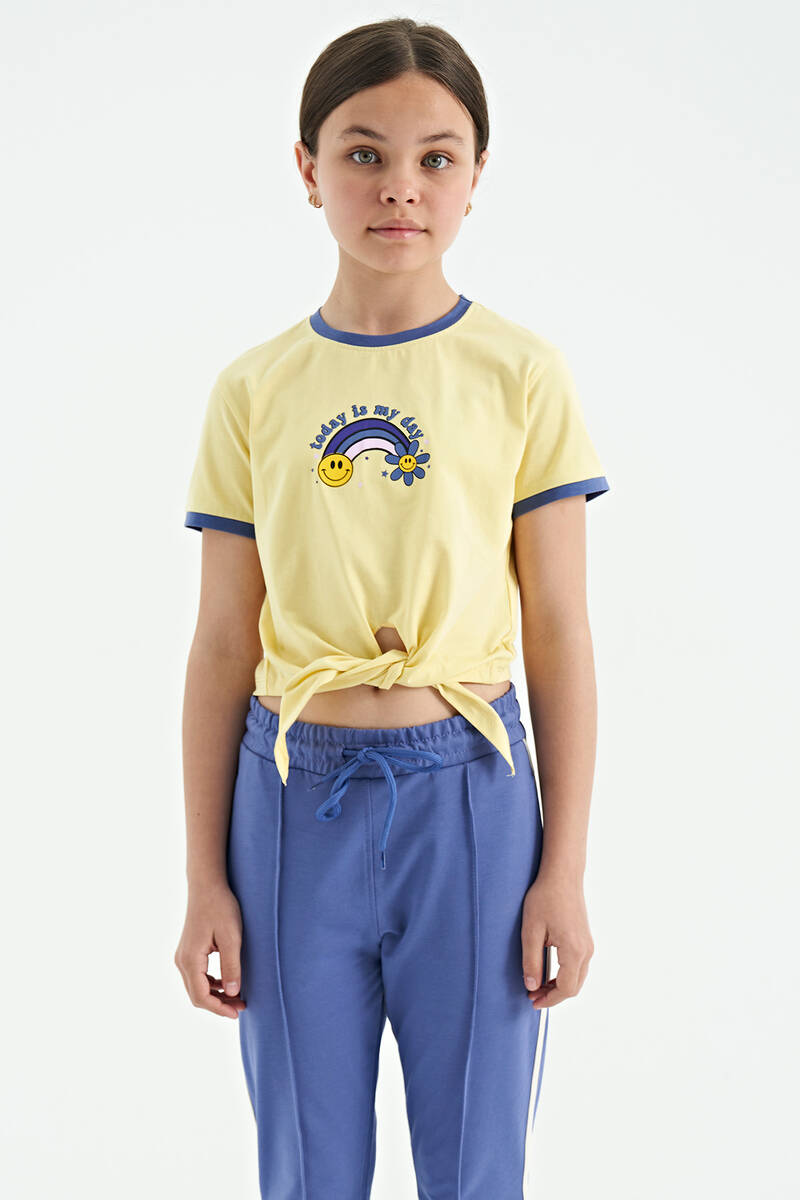 TOMMYLIFE - Tommylife Wholesale Yellow Round Neck Girls T-Shirt - 75113