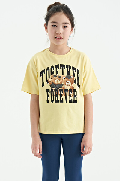 Tommylife Wholesale Yellow Round Neck Oversize Short Sleeve Girls T-Shirt - 75116 - Thumbnail