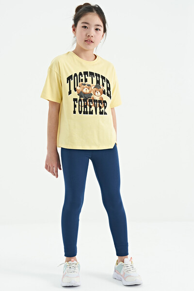 Tommylife Wholesale Yellow Round Neck Oversize Short Sleeve Girls T-Shirt - 75116 - Thumbnail