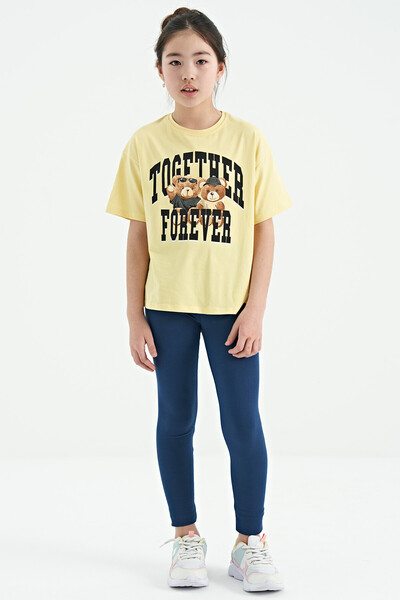 Tommylife Wholesale Yellow Round Neck Oversize Short Sleeve Girls T-Shirt - 75116 - Thumbnail