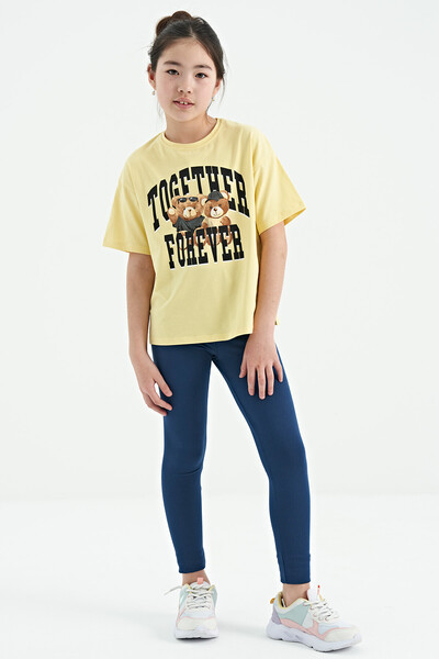 Tommylife Wholesale Yellow Round Neck Oversize Short Sleeve Girls T-Shirt - 75116 - Thumbnail