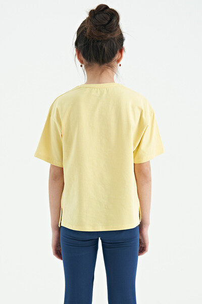 Tommylife Wholesale Yellow Round Neck Oversize Short Sleeve Girls T-Shirt - 75116 - Thumbnail