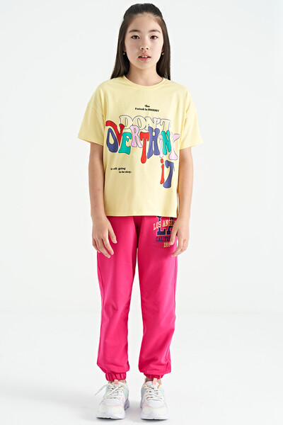 Tommylife Wholesale Yellow Round Neck Oversize Short Sleevelu Girls T-Shirt - 75112 - Thumbnail