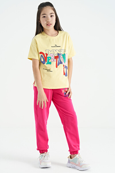 Tommylife Wholesale Yellow Round Neck Oversize Short Sleevelu Girls T-Shirt - 75112 - Thumbnail