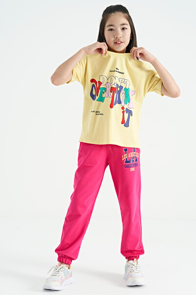 Tommylife Wholesale Yellow Round Neck Oversize Short Sleevelu Girls T-Shirt - 75112 - Thumbnail