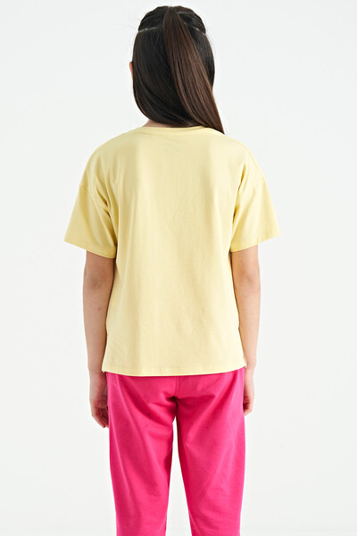 Tommylife Wholesale Yellow Round Neck Oversize Short Sleevelu Girls T-Shirt - 75112 - Thumbnail