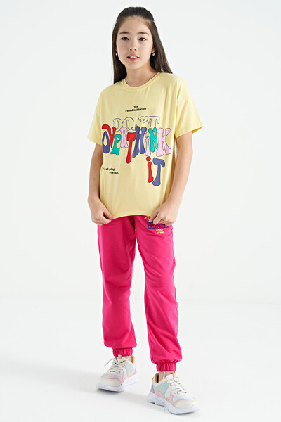 Tommylife Wholesale Yellow Round Neck Oversize Short Sleevelu Girls T-Shirt - 75112 - Thumbnail