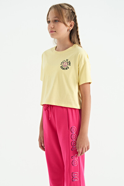 Tommylife Wholesale Yellow Round Neck Oversize Short Sleevelu Girls T-Shirt - 75126 - Thumbnail