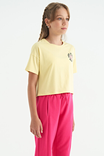 Tommylife Wholesale Yellow Round Neck Oversize Short Sleevelu Girls T-Shirt - 75126 - Thumbnail