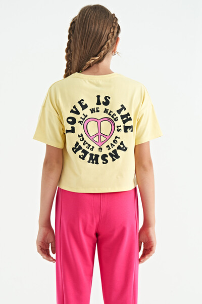 Tommylife Wholesale Yellow Round Neck Oversize Short Sleevelu Girls T-Shirt - 75126 - Thumbnail