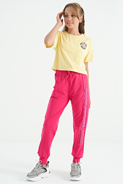 Tommylife Wholesale Yellow Round Neck Oversize Short Sleevelu Girls T-Shirt - 75126 - Thumbnail