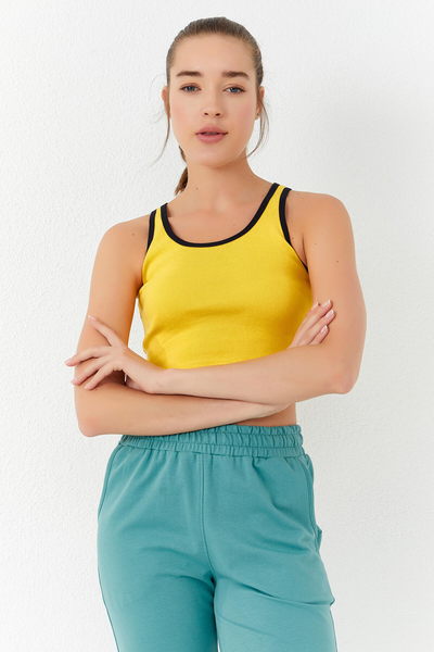 Tommylife Wholesale Yellow Sleeveless Skinny Fit U Collar Women's Crop Top - 97162 - Thumbnail