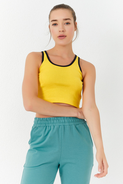 Tommylife Wholesale Yellow Sleeveless Skinny Fit U Collar Women's Crop Top - 97162 - Thumbnail