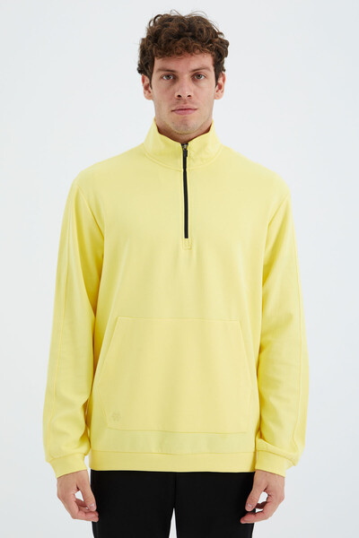 Tommylife Wholesale Yellow Stand Collar Half Zip Men's Sweatshirt - 88278 - Thumbnail