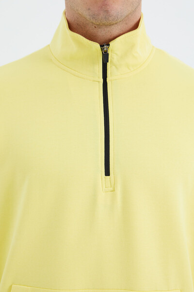 Tommylife Wholesale Yellow Stand Collar Half Zip Men's Sweatshirt - 88278 - Thumbnail