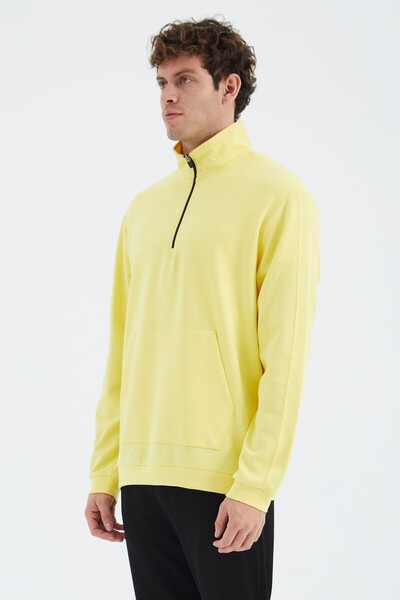 Tommylife Wholesale Yellow Stand Collar Half Zip Men's Sweatshirt - 88278 - Thumbnail