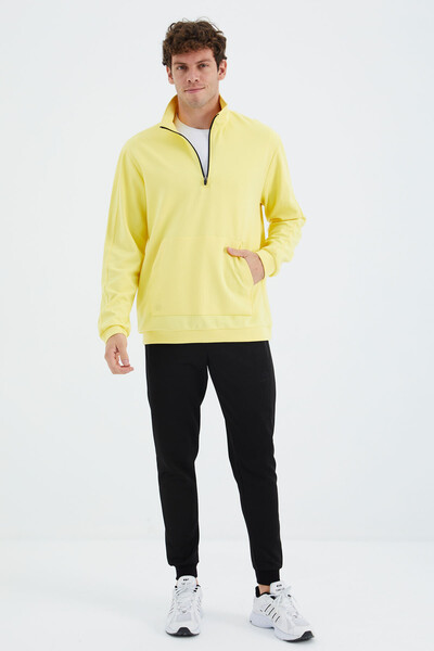 Tommylife Wholesale Yellow Stand Collar Half Zip Men's Sweatshirt - 88278 - Thumbnail