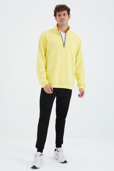 Tommylife Wholesale Yellow Stand Collar Half Zip Men's Sweatshirt - 88278 - Thumbnail